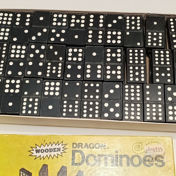 Vintage Halsam Wooden Dragon Dominoes 1970 Double Twelve 91 Pc Milton Bradley - Picture 5 of 6